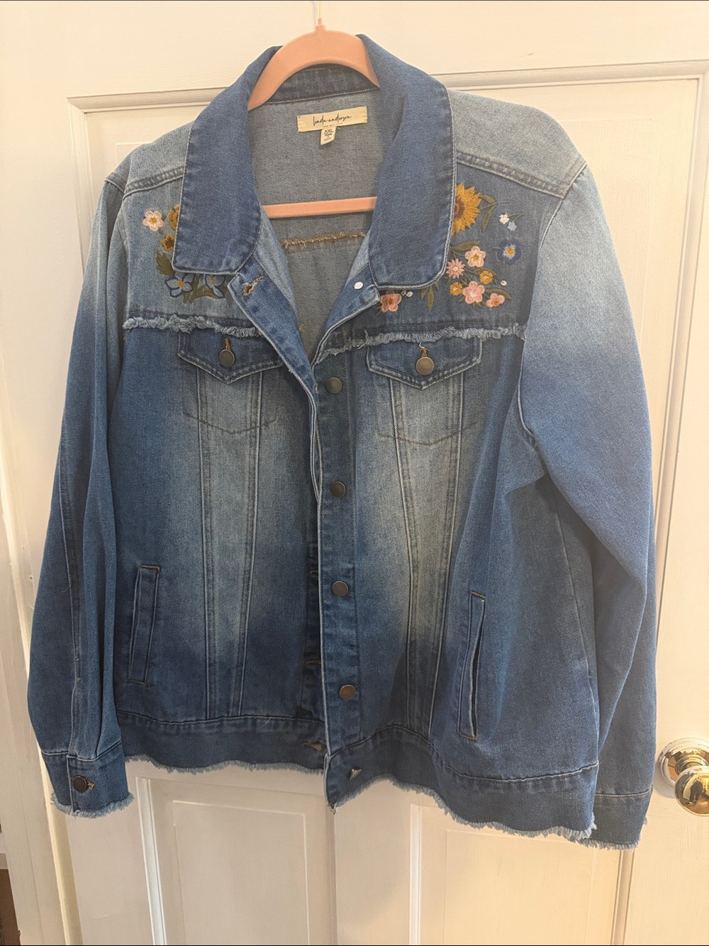Embroidered Light Blue Denim Jacket by Lola & Jane